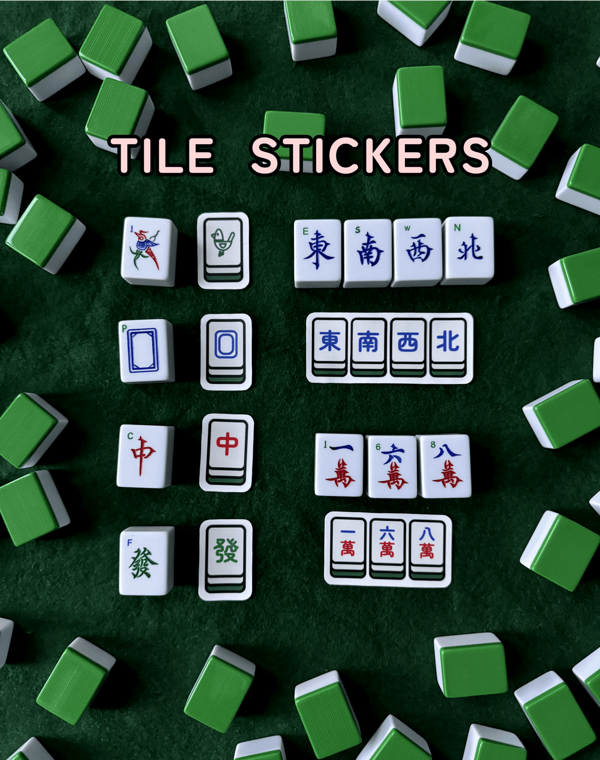 Whole collection sticker set on green felt